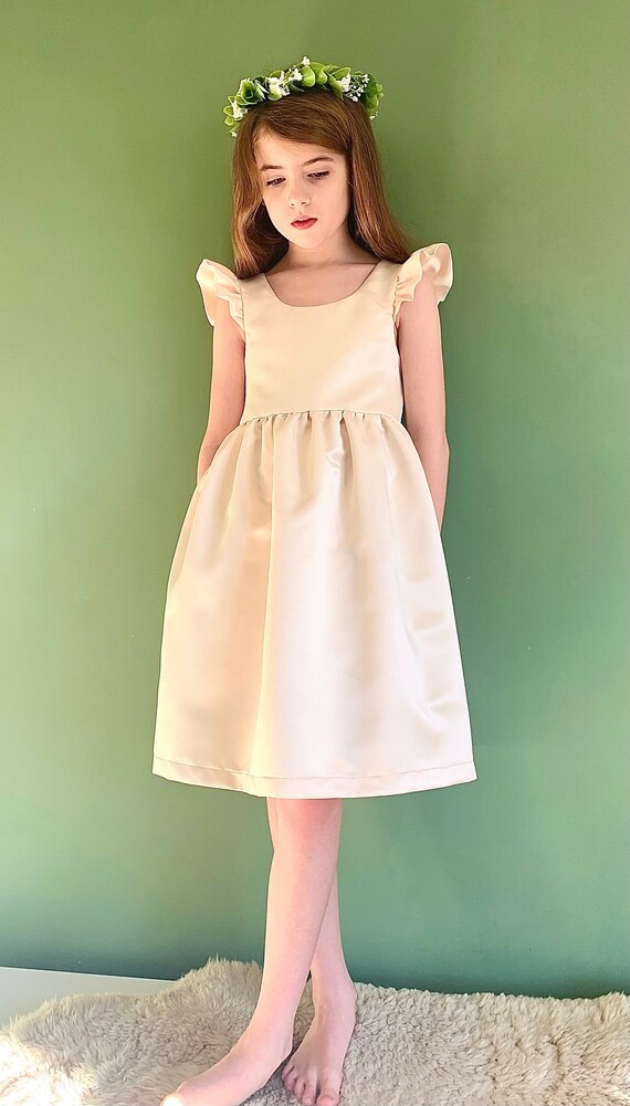 kids bridesmaid dresses ivory Ivory Jewel Neck Ankle-Length Butterfly Formal Kids Pageant flower girl dresses, Ivory / 2 Years old