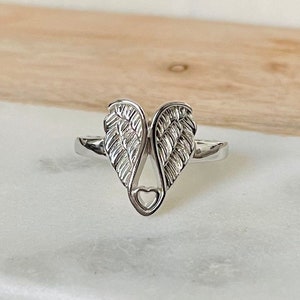 Angel Wings with Heart Ring Sterling Silver