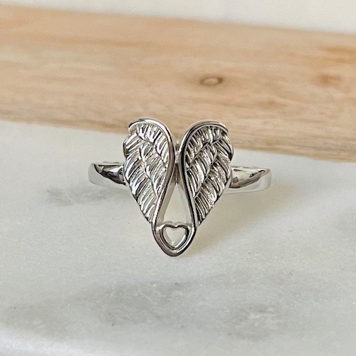 Sterling Silver Heart Angel Wings Ring Heart Ring Angel Etsy