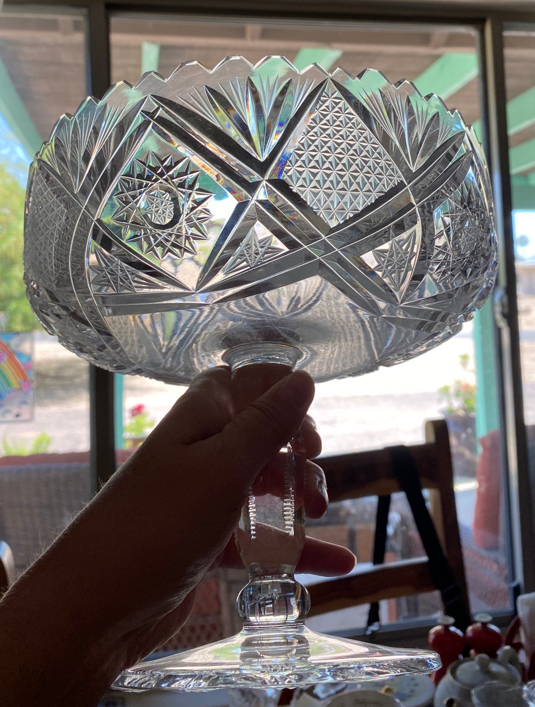 Very Large Vintage Cut Lead Crystal Compote Dish 8 in Etsy