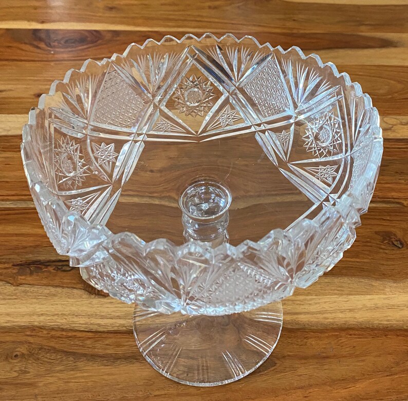 Very Large Vintage Cut Lead Crystal Compote Dish 8 in Etsy