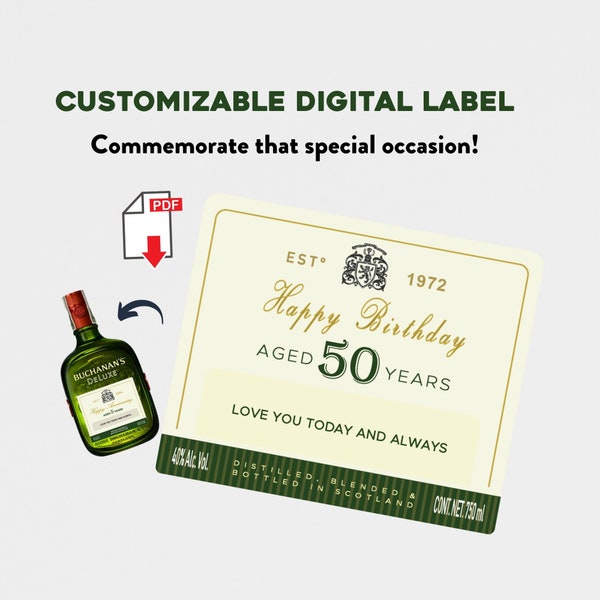 Personalised Whisky Digital Label - *DIGITAL* LABEL ONLY Add your Name, Date, Special Message