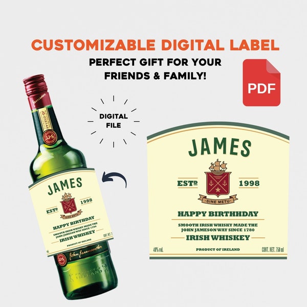 Personalised Whisky Digital Label Jameson - *DIGITAL* LABEL ONLY - Any Name, Short Message, Date