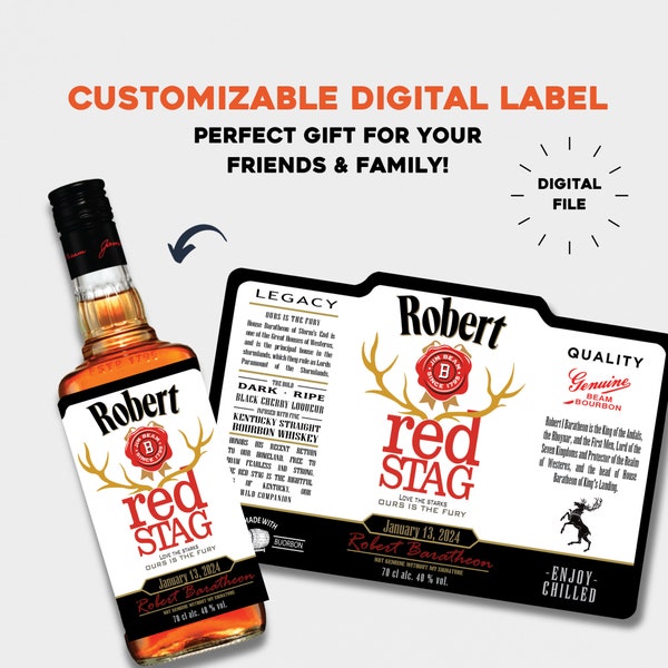 Personalised Whisky Digital Label detailed version - *DIGITAL* LABEL ONLY - Any Name, Message Fits Jim Beam Red Stag