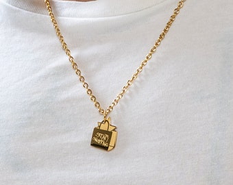 ステンレススチールと18Kゴールド製のペンダント付きスターショッピングネックレス - UNSHINEBARのスターショッピングソングにインスピレーションを得た男性用と女性用のネックレス