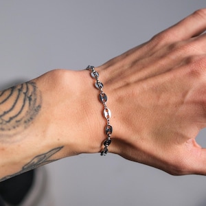 Dainty Coffee Bean Bracelet in Silver - Puffed Mariner Chain Bracelet Streetwear Coffeebean Goth Bracelet for Men and Women by UNSHINEBAR