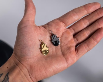 Hand of Fatima Pendant in Silver or Gold - crafted from Steel and Gold - Hamsa Sign Charm without Chain for Men and Women by UNSHINEBAR