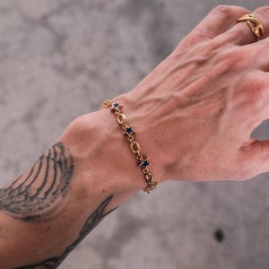 Star Bracelet in Gold and Blue crafted from Steel and 18k Gold – Blue Midnight Gemstone Star Bracelet for Men and Women by UNSHINEBAR