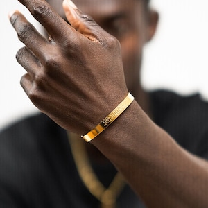 Cuff 5mm Bracelet Adjustable - crafted from 316L Stainless Steel and 18k Gold - Bangle Cuff Bracelet for Men and Woman by UNSHINEBAR
