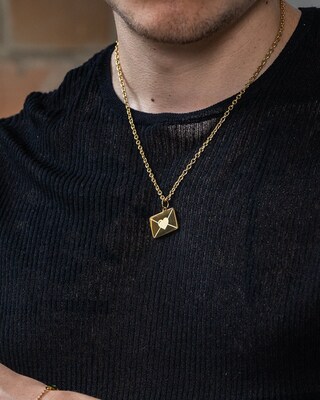 Collana Donna Con Ciondolo A Forma Di Busta E Lettera D'Amore - Acciaio Inossidabile Oro - Gioiello Romantico Per Fidanzamento