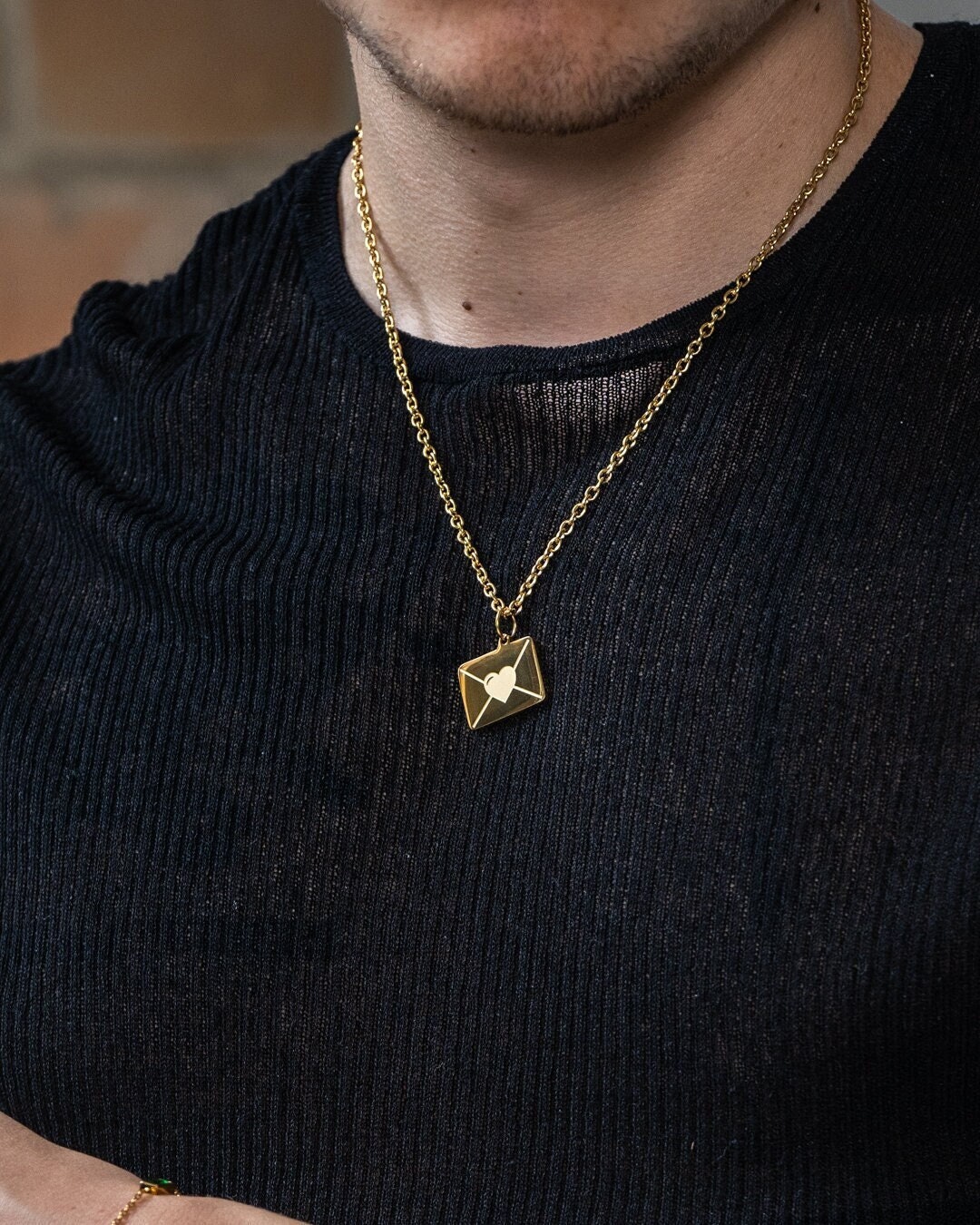 Collana Donna Con Ciondolo A Forma Di Busta E Lettera D'Amore - Acciaio Inossidabile Oro - Gioiello Romantico Per Fidanzamento