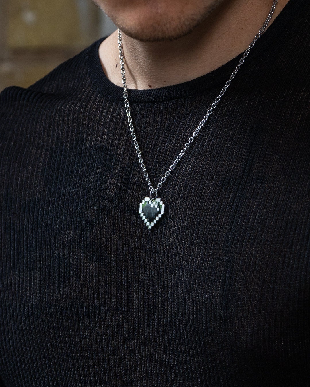 [Margesherwood] / ☆ PIXEL HEART NECKLACE / silver Heart Necklace Pixel Heart - Etsy