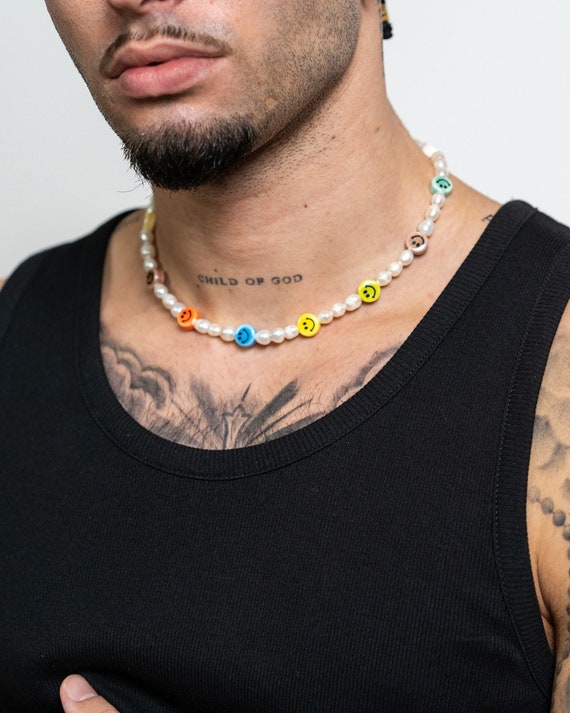 Colored Pearl Smiley Face Necklace Crafted From Real