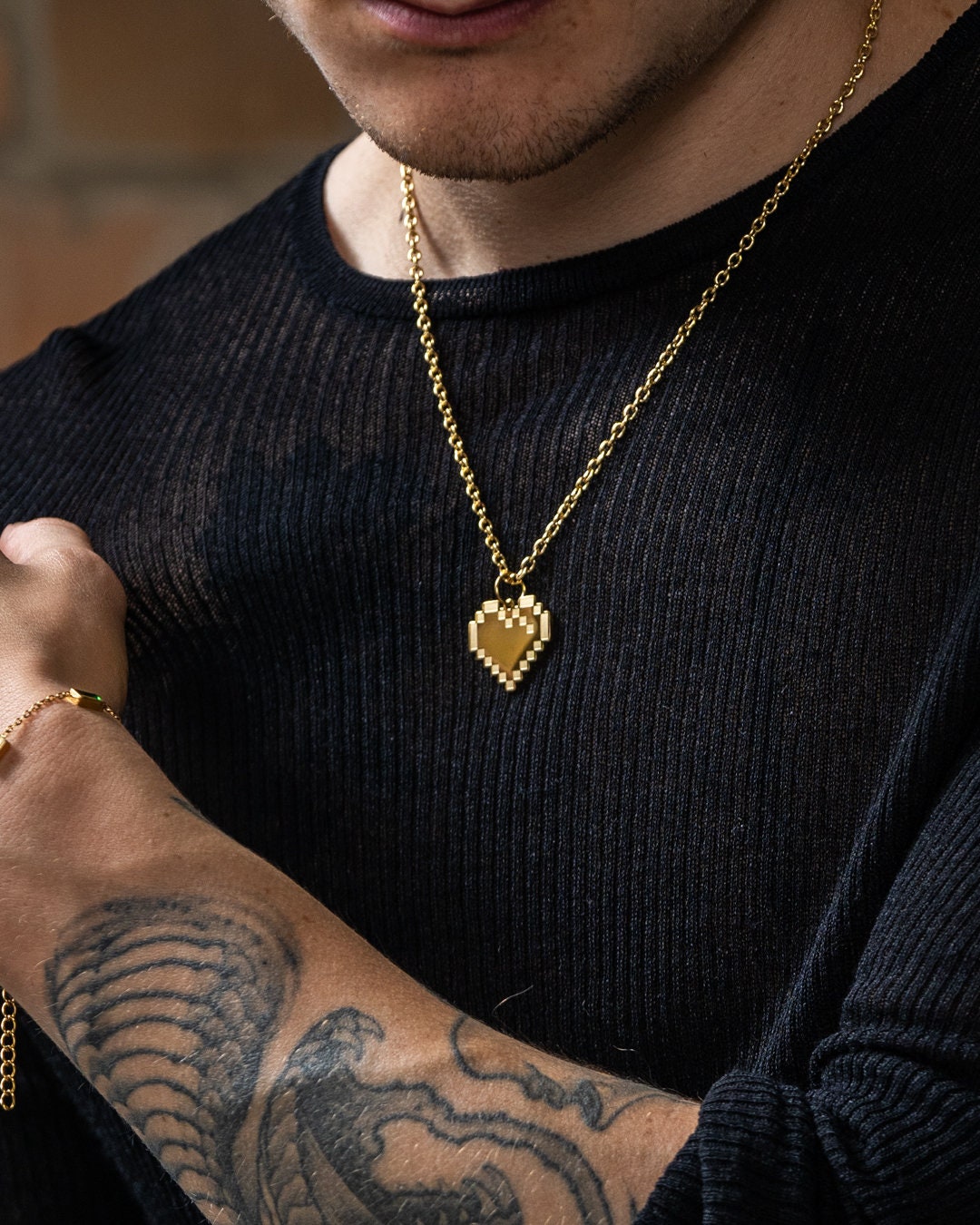 ☆Hei☆ heart texture pendant necklace HE22WINSG870XXFR Half-Diamond Heart Pendant Necklace - Nuha Jewelers