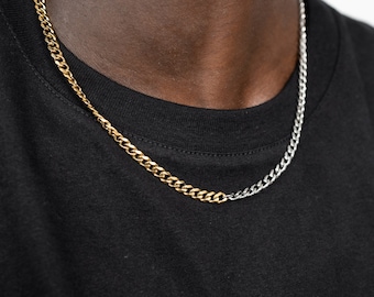 Cuban Bicolor Chain in Silver and Gold in 5mm - crafted from Steel and 18k Gold - Bicolor Cuban Chain for Men and Women Cuban by UNSHINEBAR