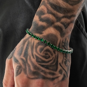 Tennisarmband in smaragdgroen gemaakt van roestvrij staal en zirkonia-stenen - Iced Out-armband heren van UNSHINEBAR
