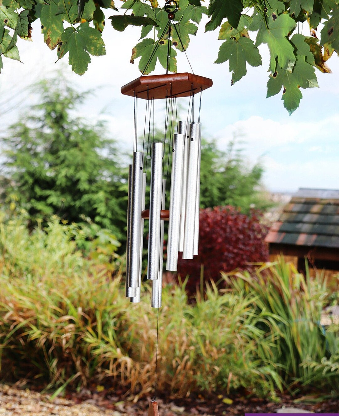 Musical Wind Chime 34 Inch Black Chrome Ideal Garden Ornament Gift for Mum Hand Crafted Chime