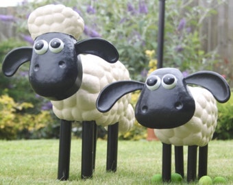 Shaun the Sheep & Timmy Garden Ornaments - Metal Outdoor Hand Painted Sculpture Toy Character - Presents Gifts for Mum Son Dad Grandparents