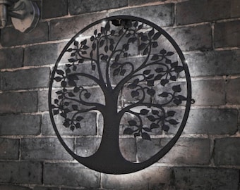 Solar Backlit Tree of Life Silhouette Wall Art - Outdoor Metal Garden Decor - Nature Inspired Home Accent - Weatherproof Design