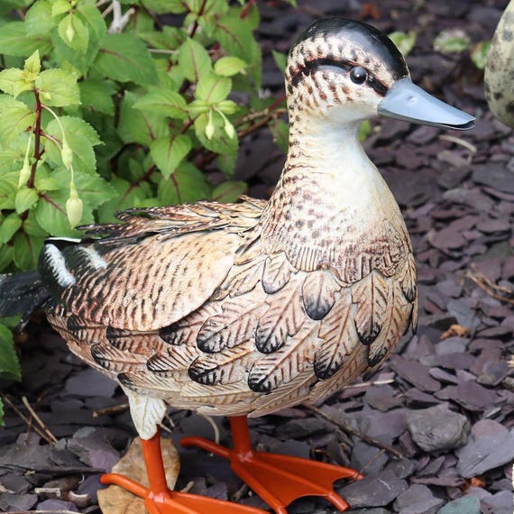 Metal Garden Duck Ornament, Brown Mallard Hen Farmyard Female Duck