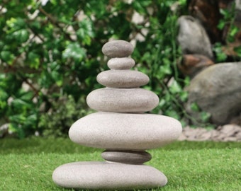 Stone Cairn Resin Sculpture - Stack of 6 7 9 - Balancing stones Zen Sculpture for Indoors Outdoor Garden Decoration - Peace Spa Ornament