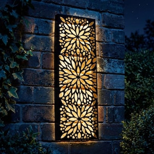 Metal Abstract Flower Solar Wall Panel - Garden Light Decoration - Hand Crafted Eco Lighting Ornament Gift Large/Small