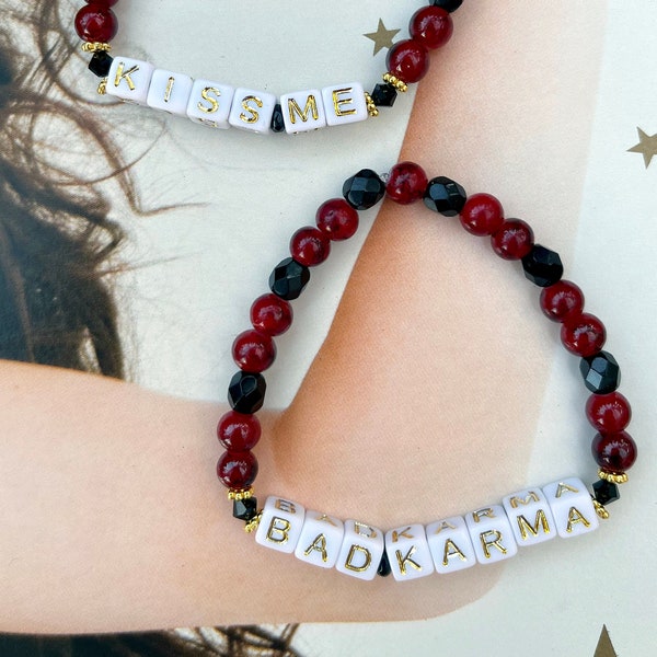 Kiss Me, Bad Karma Beaded Bracelet Double Set - Miley Cyrus - Plastic Hearts