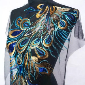 Sequin Embroidered Phoenix Peacock Print Applique | Embroidered Lace Applique | Sew On Applique | Applique Patches For Dress, Gown, Costume