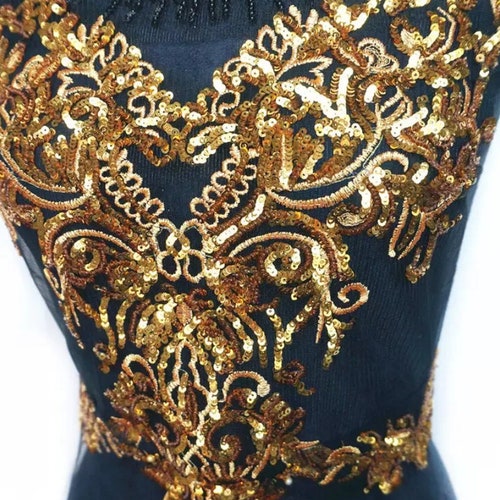 Gold Embroidered Applique Gold Sequin Applique Sewon Etsy