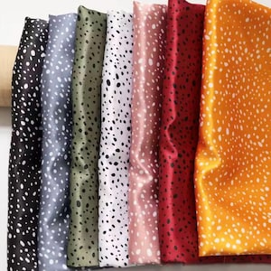 Polka Dot Print Satin Fabric | Uneven Polka Dots Fabric | Dalmation Fabric | Charmeuse Satin | Silk Glossy Fabric | Black Pin Dot Fabric