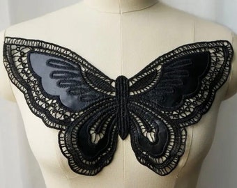 Black Butterfly Applique For Dress, Dance Wear, Dance Costume, Gown, Cosplay | Sew On Lace Applique Trims, Large Butterfly Patch