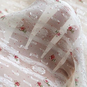 White Rose Floral Print Lace Fabric | Shimmery fabric | Flower Sewing Fabric | Translucent Fabric
