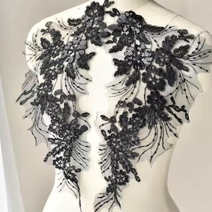 Vintage White Applique | Beaded Flower Applique | Wedding Dress Lace Applique | Flower Lace Patches | Sequin Bridal Lace | Bodice Applique