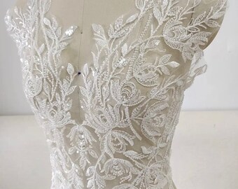 White Embroidered, Sequin, Lace Applique for Wedding Dress, Dance Wear, Costumes, Ballet Dress, Prom Dress, Bridal Wear | Sew On Applique