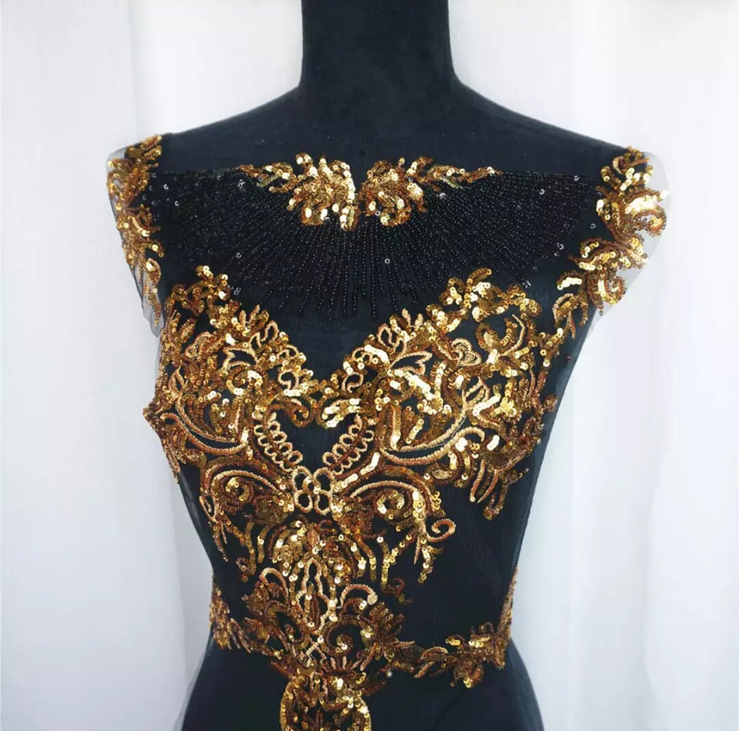 Gold Embroidered Applique Gold Sequin Applique Sewon Etsy