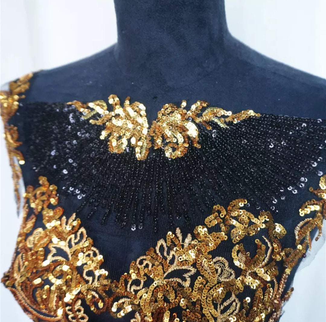 Gold Embroidered Applique Gold Sequin Applique Sewon Etsy