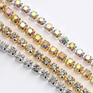 10 Yard Glitter Crystal Rhinestone Chain | Holographic Diamond Chain, Sew-On, Glue-On, Banding Trim For Garments, Accessories | Sparkling