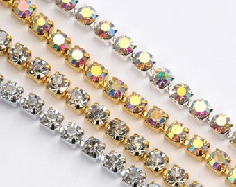 10 Yard Glitter Crystal Rhinestone Chain | Holographic Diamond Chain, Sew-On, Glue-On, Banding Trim For Garments, Accessories | Sparkling