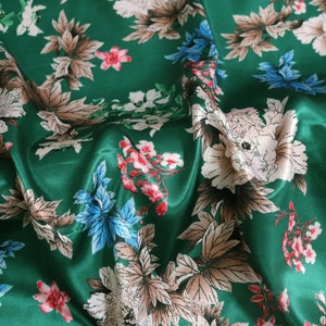 Soft Floral Print Satin, Charmeuse, Silk, Glossy Fabric | Fabric For Dress, Scrunchies, Skirt, Mask | Vintage Flower Pattern | Lining Fabric
