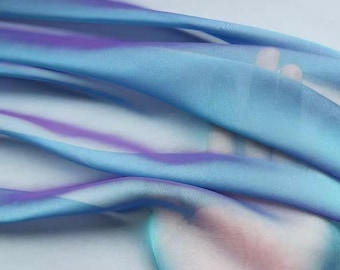 Zweifarbiger, transparenter Chiffon-Musselin-Stoff | Irisierender durchsichtiger Ombre-Stoff, Farbverschiebender Stoff für Kleid, Kostümstoff, Massenware