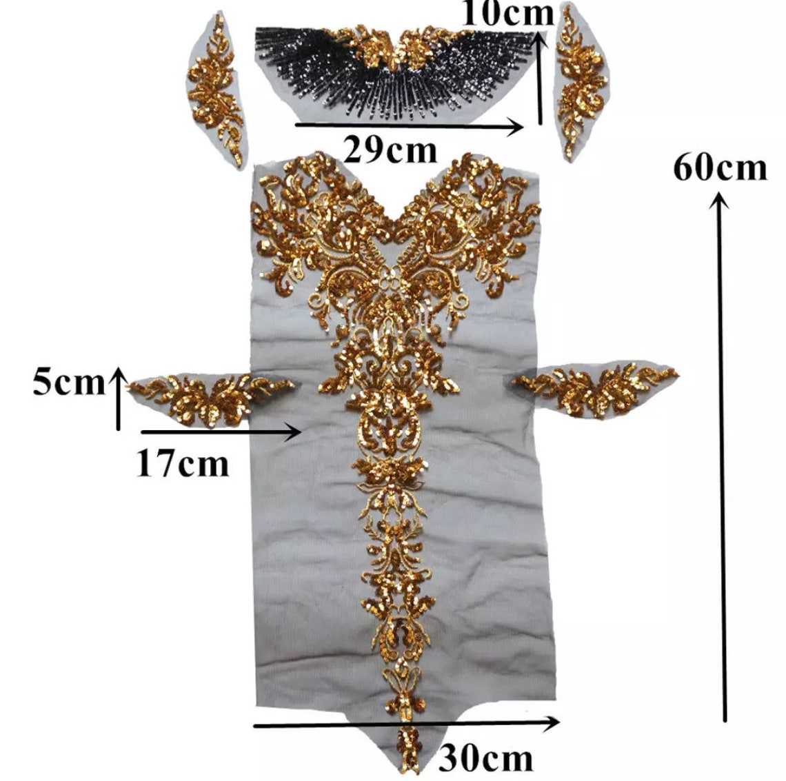 Gold Embroidered Applique Gold Sequin Applique Sewon Etsy