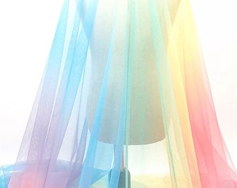 1.6 Yard Rainbow Tulle Fabric, Net Mesh Organza Fabric For Dress, Tutu Skirts, Veil, Gowns, Party Decorations, Tie Dyed Fabric, Baby Shower