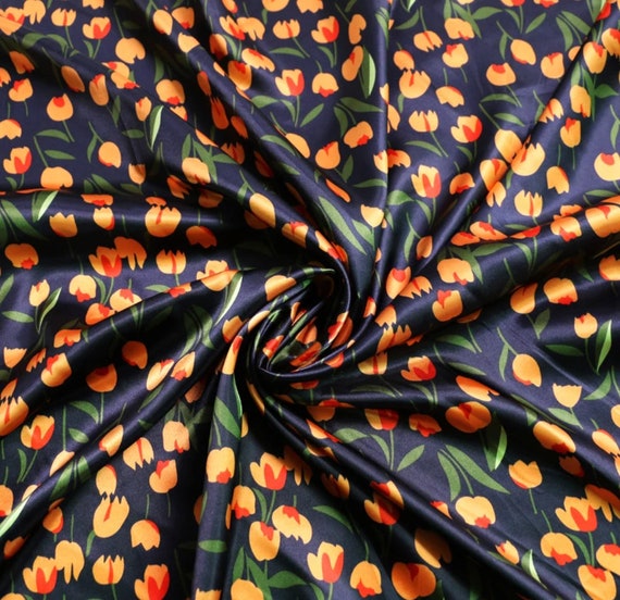 Floral Printed Satin Fabric Soft Charmeuse Fabric Glossy Etsy