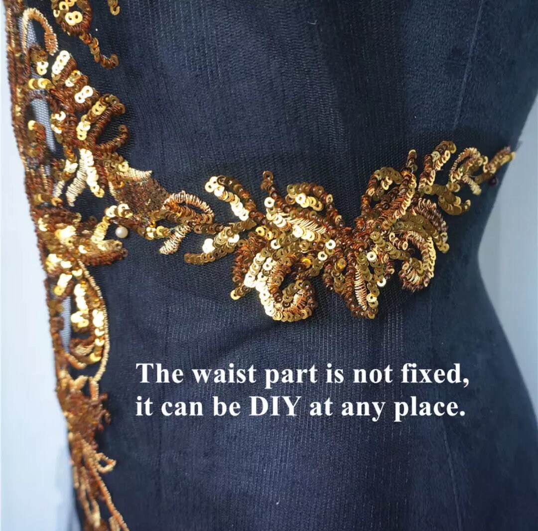 Gold Embroidered Applique Gold Sequin Applique Sewon Etsy