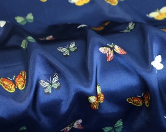 Soft Silky Satin Charmeuse Fabric Material By Meter With Butterfly Print For Lining, Scarf | Charmeuse Fabrics | Charmeuse Satin Hair Ties