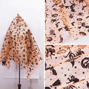 Goth Halloween Fabric | Spider Web, Skull, Pumpkin Print Fabric | Iridescent Fabric | Mesh Lace, Tulle Fabric For Costume, Decoration, Dress