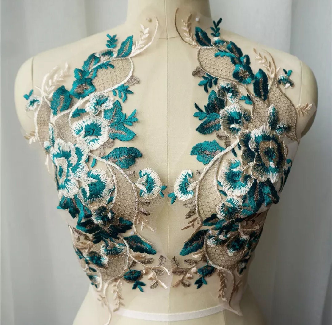 Green Floral Embroidered Applique for Dress, Dance Wear, Dance Costume