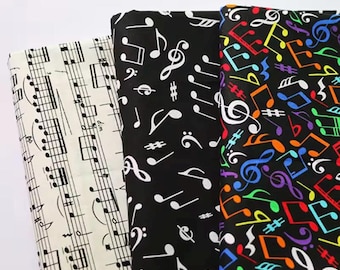 100% Baumwolle Multi Music Notes - Jazz Notendruck, verstreute Noten, Musiker Geschenk, Stoff Schüttgut, Song Sheet, Orchester
