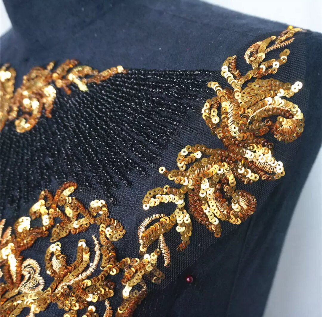Gold Embroidered Applique Gold Sequin Applique Sewon Etsy