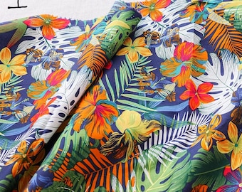 Tessuto di cotone stampato floreale, tessuto di papavero in cotone stampato alle Hawaii, tessuto stampato floreale tagliato a misura per maschere per il viso, pantaloncini da spiaggia